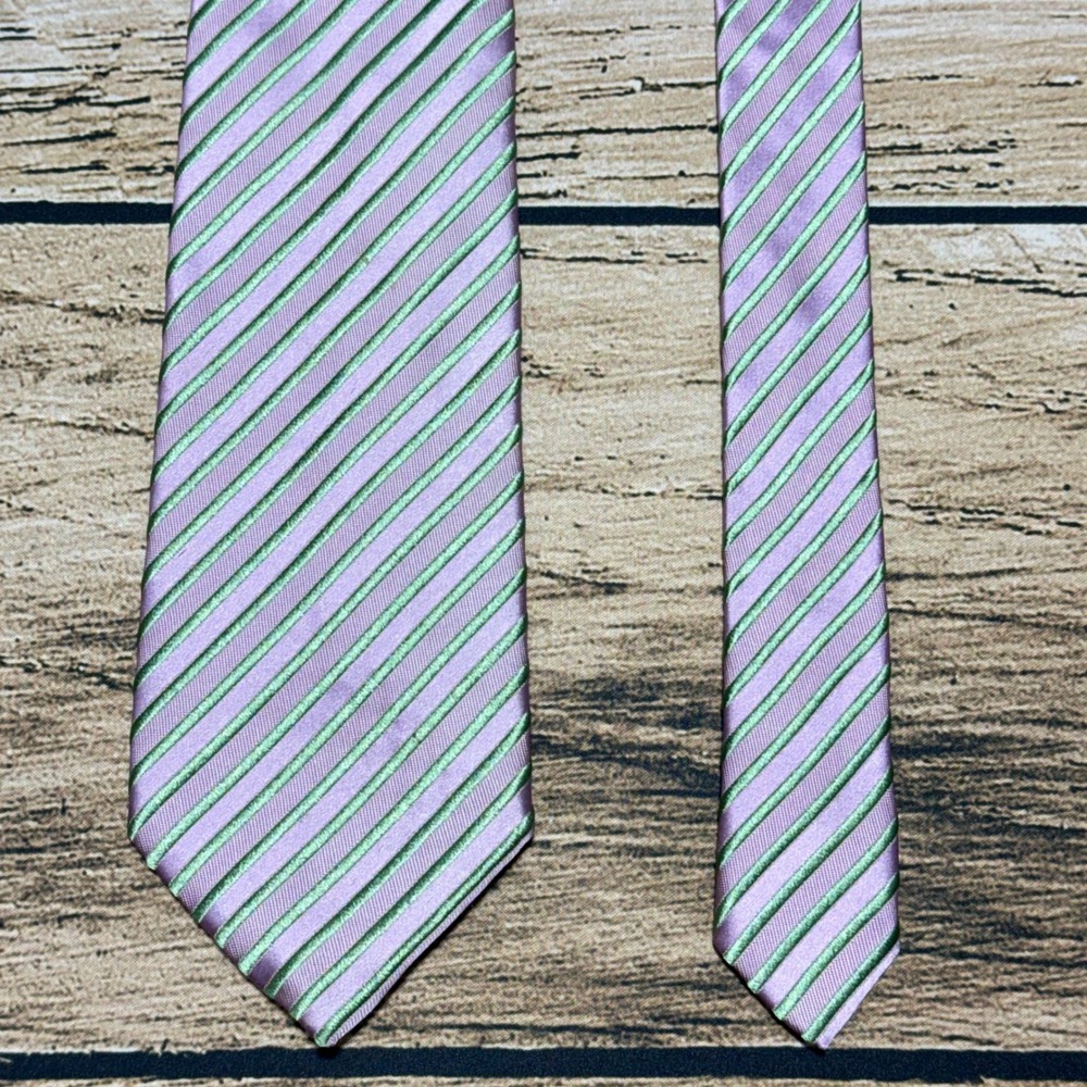 Charvet Place Vendome Necktie Lavender Green Striped Silk Luxury France Tie